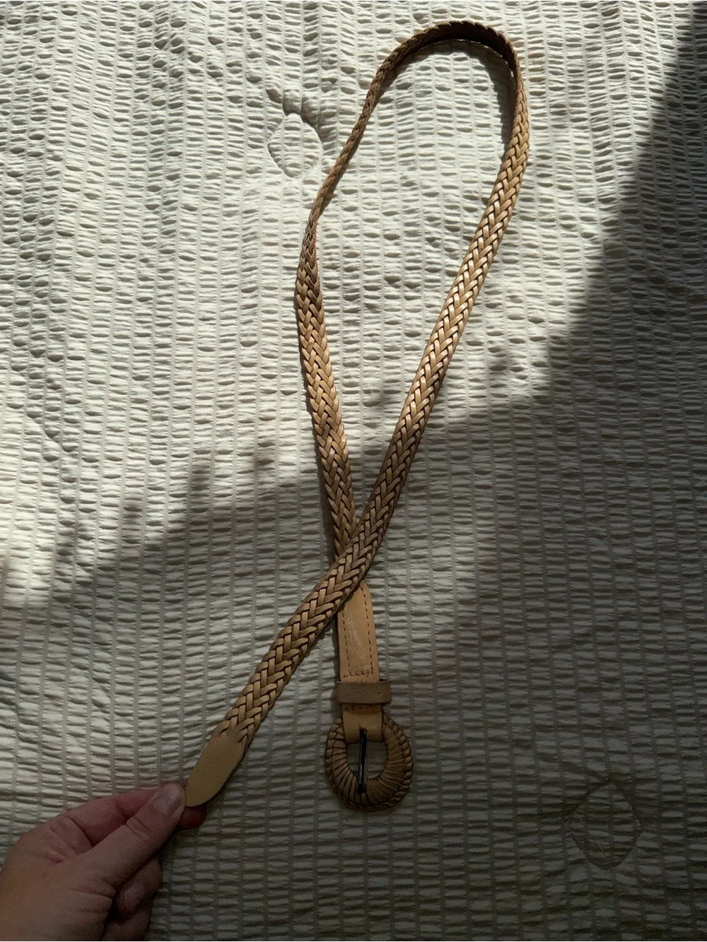 Vintage Tan Skinny Braided Leather Belt Covered Buckle